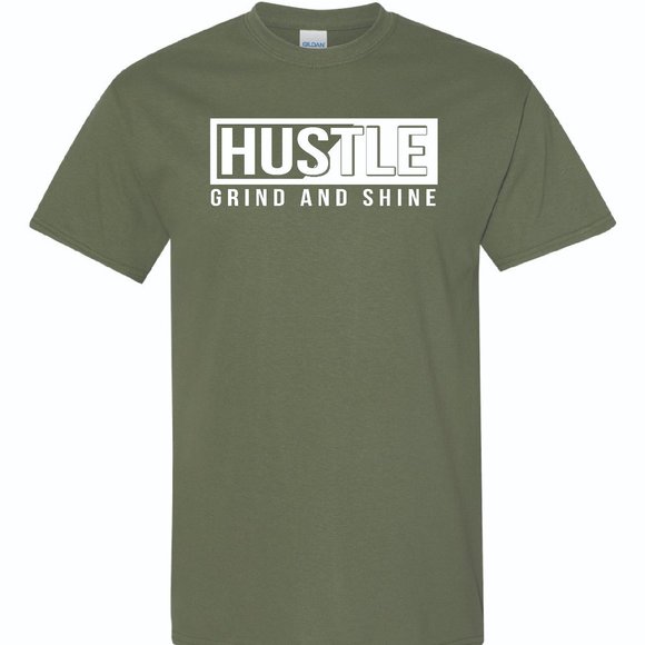 Mens Short Sleeve T-shirt -  Hustle - Military Green - Picture 1 of 2